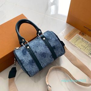 Denim el çantası moda bir omuz crossbody boston kadın çanta mavisi