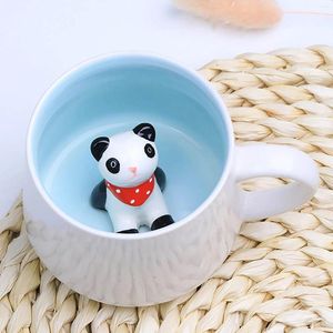 Tazze Tazza di mucca con manico interno carino per caffè Tazze da tè Tazza in ceramica Divertente orso capovolto in vetro