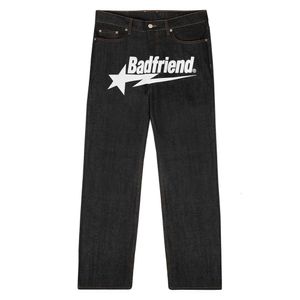 Mens Jeans Y2K Hip Hop Bad Friend Letter Printing Baggy Black Pants 2023 Harajuku Fashion Punk Rock Wide Foot Trousers Streetwear Winter01 397