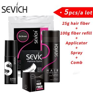 Produkter Sevich Hair Building Fiber Hair Loss Product Set 5 PCS/Lot 25G Keratin Hair Fiber + 100G Fiber Refill + Spray + Applicator + Comb