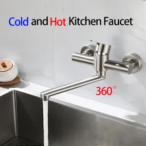 Kitchen Faucets Stainless Steel Faucet Wall Mounted Bathroom Bathtub Tap Long Nose Outlet 360 Rotatable Sink Mixer Cranes Balcony