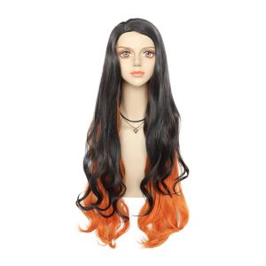 Wigs Synthetic 30inch Long Wavy Black & Orange Kamado Nezuko Cosplay Wig for Women Costume for Halloween Christmas