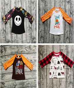 Halloween Christmas Baby Clothes Kids Girls Ruffled Sleeve Tshirts Toddler Newborn Skull Letter Pumpkin Cotton Raglan Tops Kids C2152992