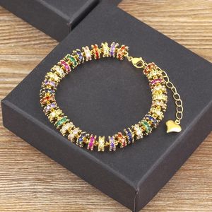 Link Bracelets Nidin Fashion Gold Plated Chain Bead Bracelet For Women Colorful Crystal Zircon Heart Shape Charm Wedding Party Jewelry Gifts