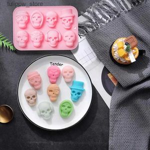 Ferramentas de sorvete Crânio Cubo de gelo Molde 8 cavidades Silicone Decoração de festa de Halloween para DIY Festival Craft Chocolate Candys Gummy Jelly Biscuit L240319