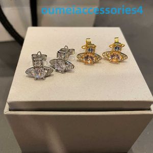 Designer Luxury Brand Jewelry Western Empress DowageRing Stud West Single Small Colorful Round Saturnörhängen