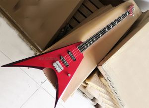 Guitar 4 Strings Red V Shaped Electric Bass Guitar med Rosewood Fretboard, 24 FRETS