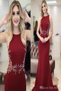 Arabic Burgundy Evening Dress Mermaid Long Sleeveless Formal Holiday Celebrity Wear Prom Party Gown Custom Made Plus Size6163411