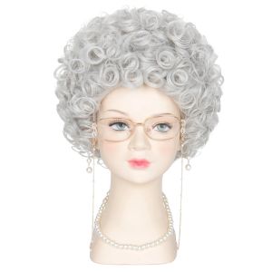 Wigs Miss U Hair Child Kids 100 Days of School Wig Short Curly Silver Wig Granny Costumes Halloween Set Old Lady Costume Wig