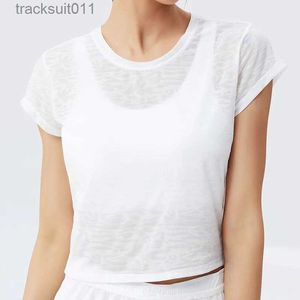 Active Sets Transparenter Schnitt, atmungsaktives T-Shirt, Sommer, neues kurzärmeliges, lockeres Lauf-Gymnastik-Trainings-Crop-Top für Damen, Yoga, Fitness, Sport-ShirtC24320