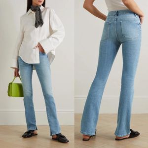 Women's Jeans A 2024 Early Spring FD Same Light Blue High Waist Micro Flared Feet Opening Slim Fit Denim Pants FD389