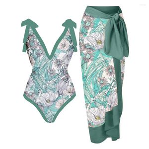 Costume da bagno da donna Costume intero stampato con lacci Gonna copricostume da spiaggia per le vacanze Costume da bagno firmato Abbigliamento da surf estivo