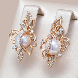 Kolczyki Dangle Kinel Luxury 585 Rose Gold Drop for Women Unikalne geometryczne puste akcesoria ślubne Naturalne cyrkon Pearl Jewelry Gift