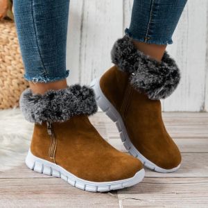 Boots Fuzzy Snow Boots for Women Winter Warm Women's Shoes Soft Nonslip Flats British Style Ladies Ankle Boots Casual Suede Zip Shoes