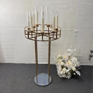 Ljushållare akrylblomma rack för evenemangsfest guld arch stand road wedd bröllop centerpiece candlestick stil 5st