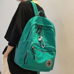 Flicka solid färg mode skolväska college student kvinnor ryggsäck trendig rese lady bärbar dator söt grön kvinna 240304