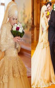 Muslim Wedding Bridal Dresses Cheap High Neck Long Sleeve Appliques ELegant Design Crystals Count Train Custom Made Formal Wear Lo4376746