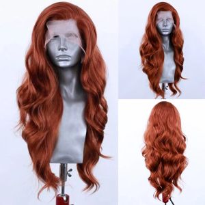 Peruker Aimeya Ginger Orange Body Wave Wigs Free Part Spets Front Wigs For Women Natural Looking Daily Wear Costume Party Wig Wig Wig