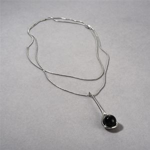 Unique and Minimalist Black Agate Pendant with Copper Plated Platinum Long Chain European and American Niche Design Fashionable and Trendy Necklace for Women