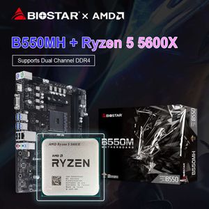 BIOSTAR Новая игровая материнская плата B550MH AMD B550M + процессор AMD Ryzen 5 5600X R5 5600X M.2 Nvme Sata3 AM4, разъем placa mae