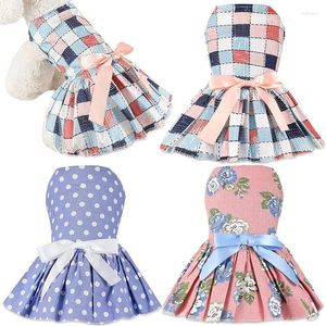 Dog Apparel Summer Princess Dress Cute Dots Floral Plaid Puppy Sundress Pet Costume Clothing For Small Dogs Kittens Chihuahua