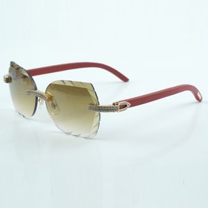 Nuovo prodotto occhiali da sole doppia fila taglio diamante 8300817 gamba in legno rosso naturale misura 60-18-135 mm