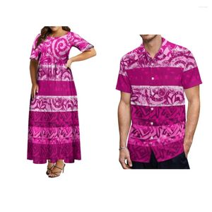 Partykleider Damen Benutzerdefiniertes Kleid Großer Saum Hohe Qualität Langes lässiges lockeres Paar Set Sommer Kurzarmhemd Polynesien