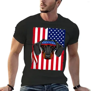 メンズタンクトップダックスフンドドッグアメリカンフラッグ愛国的な7月4日TシャツグラフィックスTシャツグラフィック服