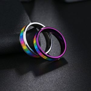 GAY Rings Stainless Steel Rainbow Flag Ring Lesbian Rainbow Ring Band for Women Girl Fashion Jewelry
