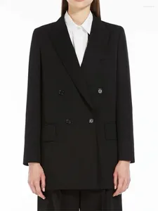 Ternos femininos clássico lã duplo breasted blazer 2024 primavera e verão senhoras casual temperamento viajando jaqueta preta