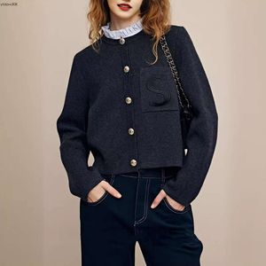 Fransız Klasik Triko S. Mektup Ahşap Kulak Kenar Çıkarılabilir Sweater Yuvarlak Boyun HARDIGAN 2024 İlkbahar/Sonbahar Ceket