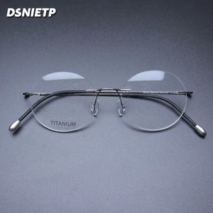 Vintage Pure Rimless Glasses Frame Män Runt recept Myopia Frameless Eyeglasse Luxury Brand Eyewear 240313