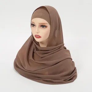 Sciarpe Hijab in chiffon con berretto in jersey semplice per donna Velo Sciarpa islamica musulmana Foulard da donna