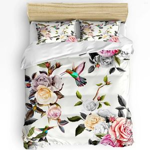 Sängkläder set akvarell Rose Pion Bird Printed Comfort Däcke Cover Pillow Case Home Textile Quilt Boy Kid Teen Girl 3PCS Set