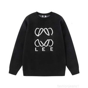 Designer High Edition AutumnWinter New Luo Family Pattern Flocking Design Versatile Round Neck Sweater for Men and WomenJUST