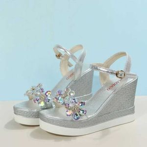 Sandaler Kvinnor Summer Wedge Heel Platform Strap Open Toe Chunky Bottom Casual Shoes 2024 Gold Silver Pink H24032502