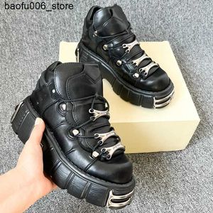 أحذية غير رسمية Punk Womens Sports Shoes Rock 6cm Platform Womens Freisling Raptaring Metal Metal Decoration Silled Soled Tennis Q240320