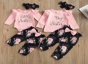 Conjuntos de roupas Bebê Criança Menina Roupas Família Combinando Outfits 3 PCS Manga Longa RomperTops Floral Calças Headband Set 06Years8326047