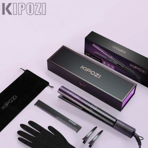 Irons Kipozi V7 Pro Hair Starten Curler 2 i 1 dubbelspänning Titan Raktar för salong Auto Stäng av platt järnlila