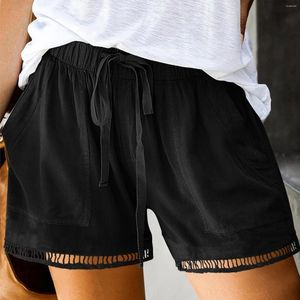 Women's Pants Shorts With Pockets Female Comfy And Elastic Drawstring Casual Waist Belt Less Loose Solid Hollow Yoga
