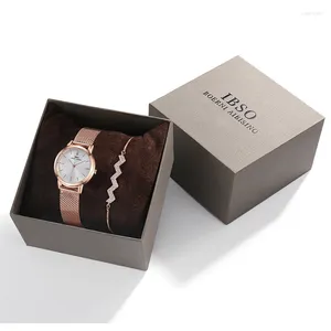 Armbandsur ibso 8mm Ultra Thin Silver Women's Watches Armband Set Mesh rostfritt stål Strap Quartz Clock Hours Set dams födelsedagspresent