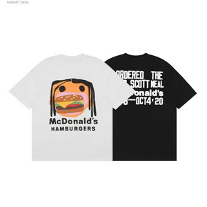 Herren-T-Shirts, trendiges Marken-Schaumstoff-bedrucktes Hamburger Cartoon-High-Street-Kurzarm-T-Shirt T240320