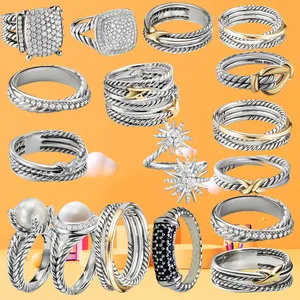 DY Brand 925 Sterling Silver Retro David Luxury Diamond Ring Two tone Cross Pearl Women's Fashion Designer Ring Jewelry Wedding Gift
