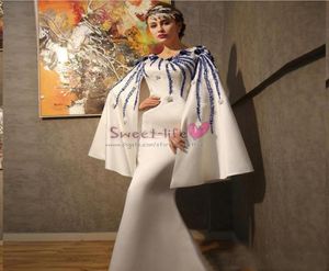 2020 Mermaid Charming Evening Dresses Long Sleeves Cape Scoop Neck Party Cocktail Gown Handmade Flowers Trumpet Floor Length Dress3343919
