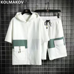 2023 Summer Mens Classic Fashion Ice Silk Sports Suit Casual Löst stor storlek Bekväm högkvalitet Twopiece Set 240307