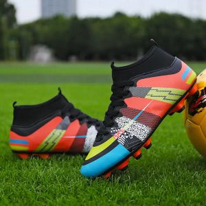 Sapatos Bot de futebol de Laceup Rainbow para crianças High Top Sock Soccer Cleats Boy
