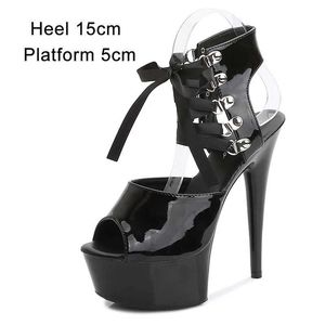 Sapatos de vestido Mulheres 15cm 17cm 20cm Salto alto Catwalk Pole Dance Sandálias Fine Thick Bottom Ankle Strap Sexy Platform WeddingX9Q6 H240321