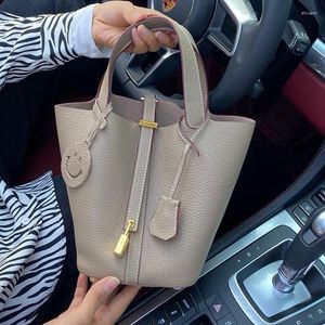 Drawstring LOMANTINA Cowhide Togo Leather Elegant Office Lady All-Match Handbags Luxury Women Designer Purse 27 Colors Inner With Key Lock