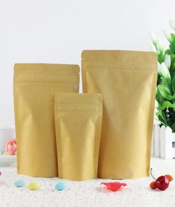 100Pcs Lot Stand Up Kraft Paper Zipper Lock Bag Self Seal Aluminum Foil Mylar Doypack Zipper Bag Pouches Food Snack Storage Reusa4945217