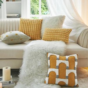 Подушка с геометрическим рисунком в скандинавском стиле, тафтинговый чехол, желтый, зеленый, с вышивкой, плюшевый декоративный S для дивана, домашний декор